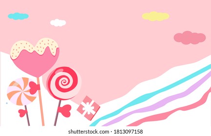 Three lollipops and multicolored clouds, a vector graphics