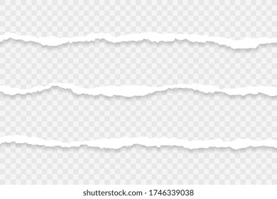 three long piece of torn papers transparent background