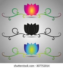 Three lotus decoration icon vector