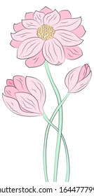 Three lotus flowers, pink with a black stroke.