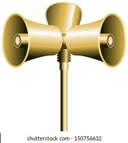 Tres altavoces o sirenas en un poste. Vector aislado sobre fondo blanco.