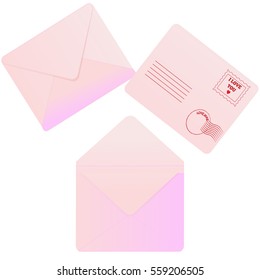 Three love mail envelopes on white background. Vector illustration