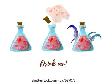 Three love potion bottles.