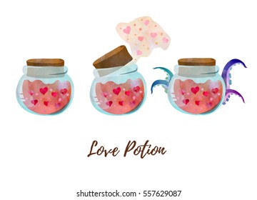 Three love potions. St. Valentine's day card template.