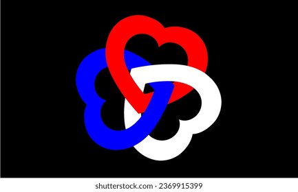 Three lovely hearts, white, blue and red, strung together. Illustration of unity and love. 