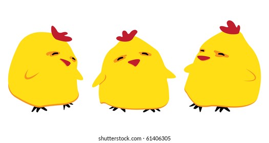 Three lovely small yellow chickens.