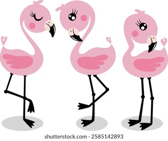 Three loving little pink flamingos