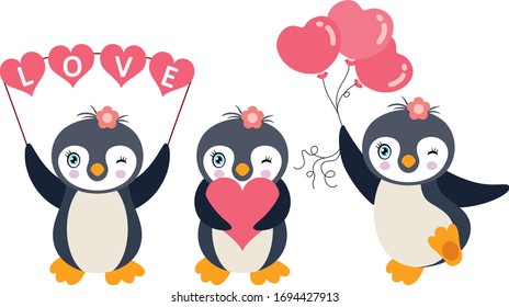 Three loving penguins for love party

