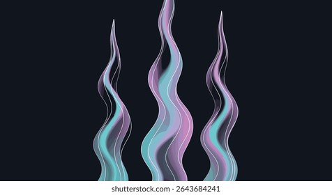 Três fluxos luminosos Aurora fluindo suavemente com movimentos suaves contra fundo escuro