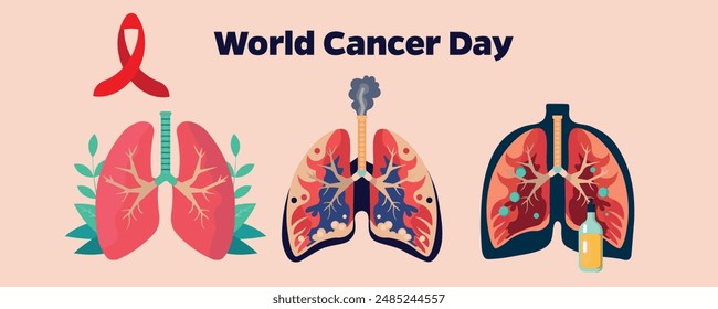 three lung conditions, healthy, damaged by cigarettes and damaged by alcohol, symbol, World Withdrawal Day.
