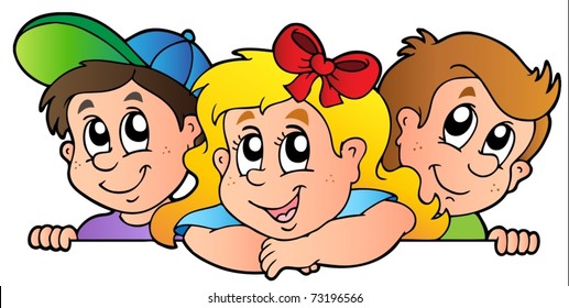 Three lurking children - vector illustration.