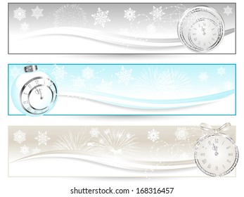 Three luxury banners with New year clock