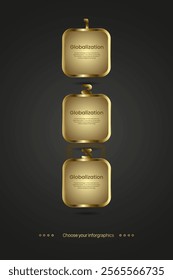 Three Luxury Infographic buttons in vector on dark background with three numbers, and A sleek rectangles designs