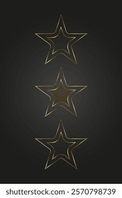 Three luxury and premuim star with gold line stoke on dark background, for level, high class, special element, high, top, banner vector illustration design.