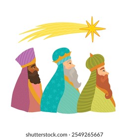 Three Magi Kings, Gaspar, Melchior, Balthazar, and Star in Christmas.