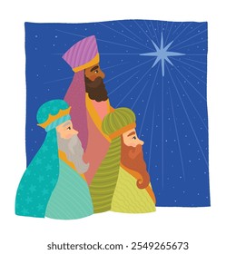 Three Magi Kings, Gaspar, Melchior, Balthazar, and Star in Christmas.