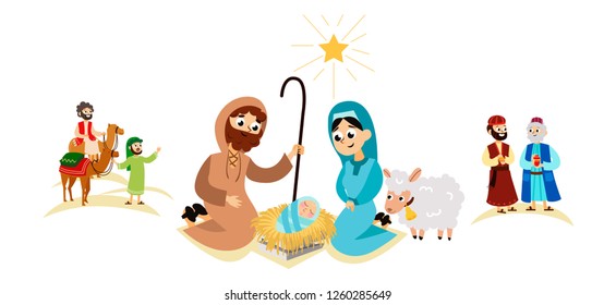 Three magic kings of orient on camels going to Bethlehem
