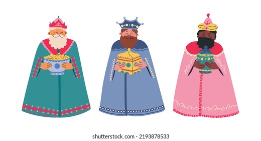 Three Magic Kings. Vector illustration isolated on white background.