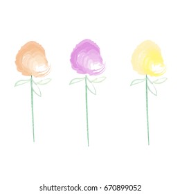 Three magical flowers of yellow, red and violet. Picture is made in illustrator.