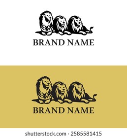 Three majestic lions resting in a row, symbolizing strength, unity, and prestige. Ideal for premium branding or corporate identity.