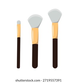 Tres pinceles de maquillaje sobre un fondo blanco
