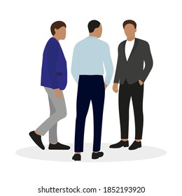 Three male characters in business clothes on a white background