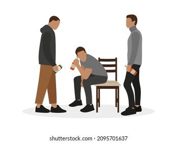 Three male characters drinking alcohol on a white background