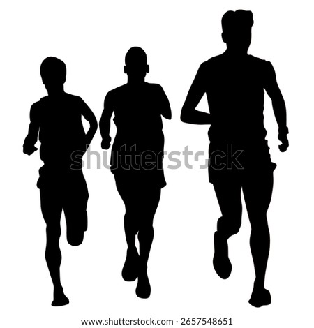 Three man marathon silhouette vector black and white
