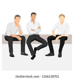Three man wearing black and white suits sitting
