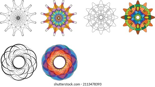 three mandalas outline drawing and coloring