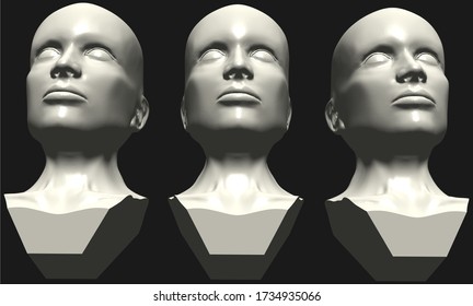 Three Mannequin Woman Heads Vector 01. Illustration Isolated On White Background. A Vector Illustration Of Mannequin Background.