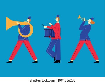 three marching band french characters