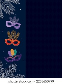 three mardi gras masks frame