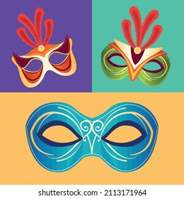 three mardi gras set masks