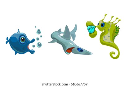 Three marine and oceanic fish. They like to smile at all.