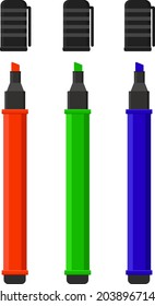 Three markers, illustration, vector on white background.