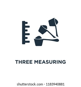 Three Measuring Spoons icon. Black filled vector illustration. Three Measuring Spoons symbol on white background. Can be used in web and mobile.