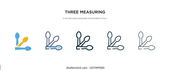 three measuring spoons icon in different style vector illustration. two colored and black three measuring spoons vector icons designed in filled, outline, line and stroke style can be used for web,
