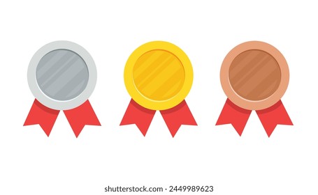 Three medal with gold madel and silver, bronze madel and red ribbon. vector illustration