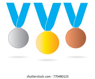 Three medals with empty surface. Gold, silver and bronze. Vector