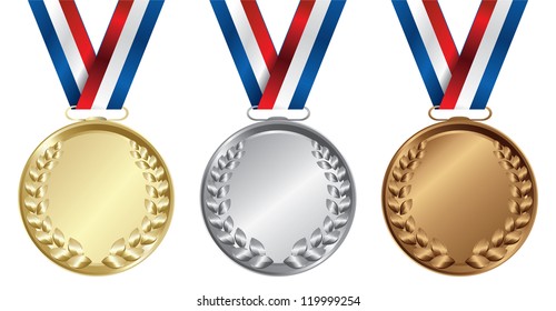 Tres medallas, oro, plata y bronce para los ganadores - vector