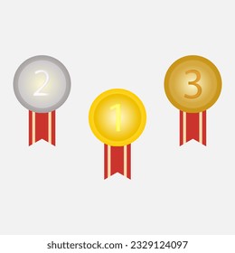 Tres medallas, oro, plata y bronce. Medallas hechas en 3d