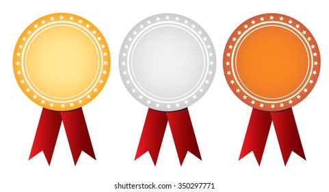 Three medals, gold, silver, bronze, vector illustration
