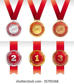 Three medals - gold, silver and bronze