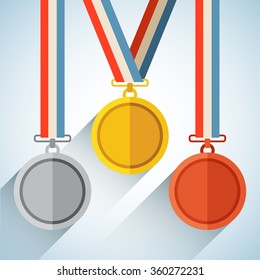 Three Medals Gold ,Silver and Bronze: Vector Illustration