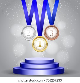 Three medals. Gold. silver and bronze vector illustration. Realistic beautyfull vector illustration.