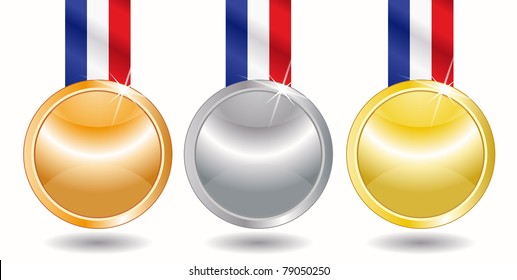 Three medals - gold, silver and bronze