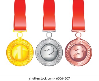 Three medals isolated on white background