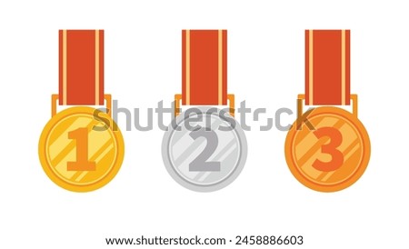 Three medals with numbers 1, 2 and 3. The medals are gold, silver and bronze