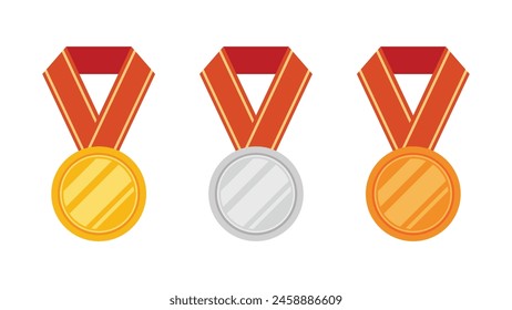 Three medals were displayed, one gold, one silver and one bronze. The medal is tied with a red ribbon